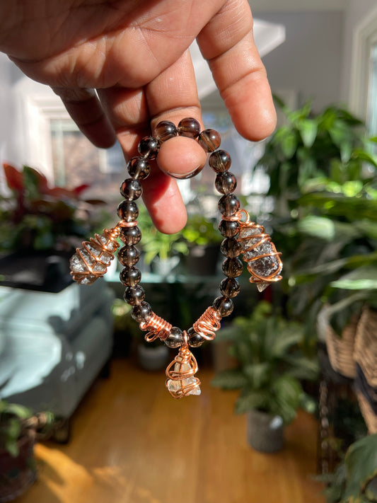 Smoky Quartz Beaded Charm Bracelet