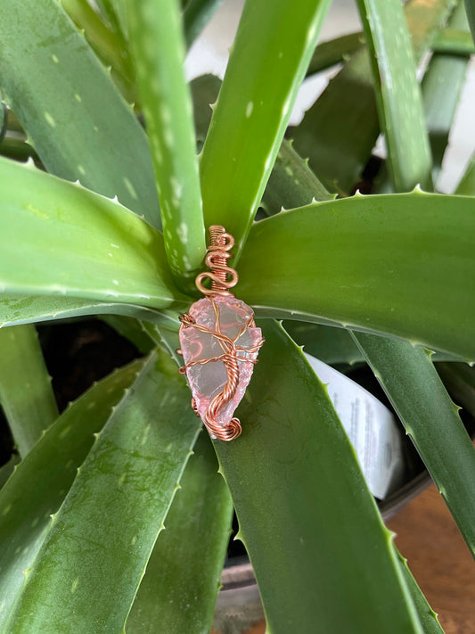 Tree of Life Pink Opalite Arrowhead Pendant