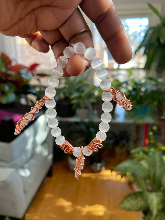 Selenite Beaded Charm Bracelet